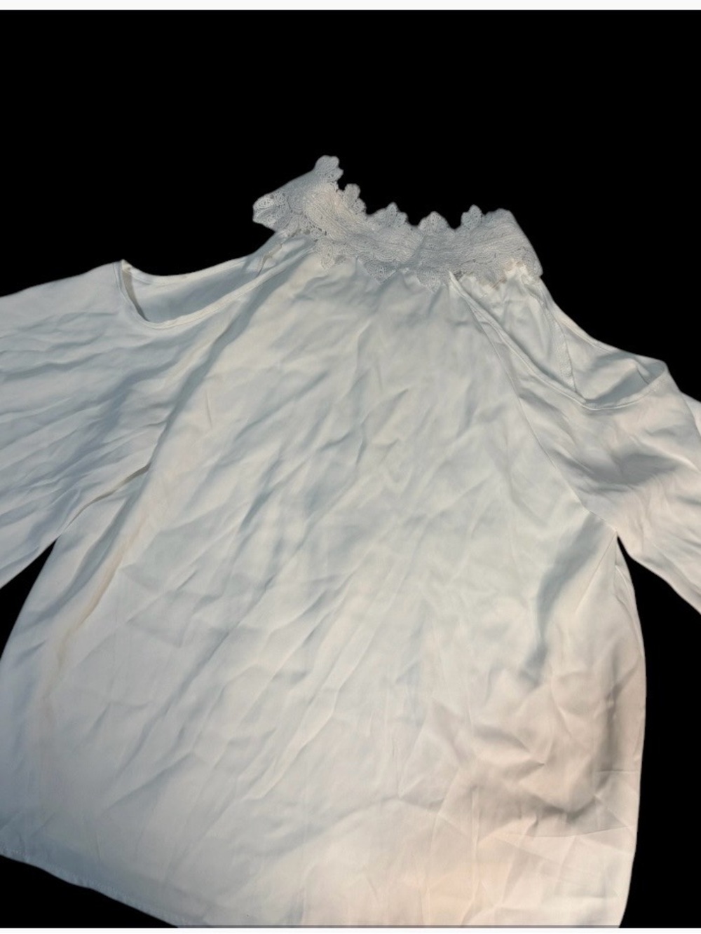 White Cold-Shoulder Lace-Tie Blouse - Picture 3 of 5